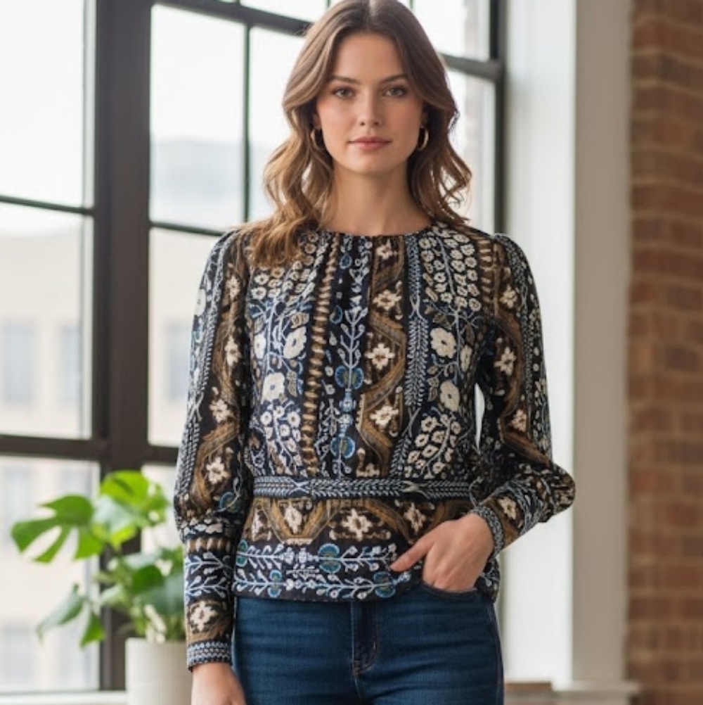 Veronica Beard 100% Silk Printed Blouse Size 0